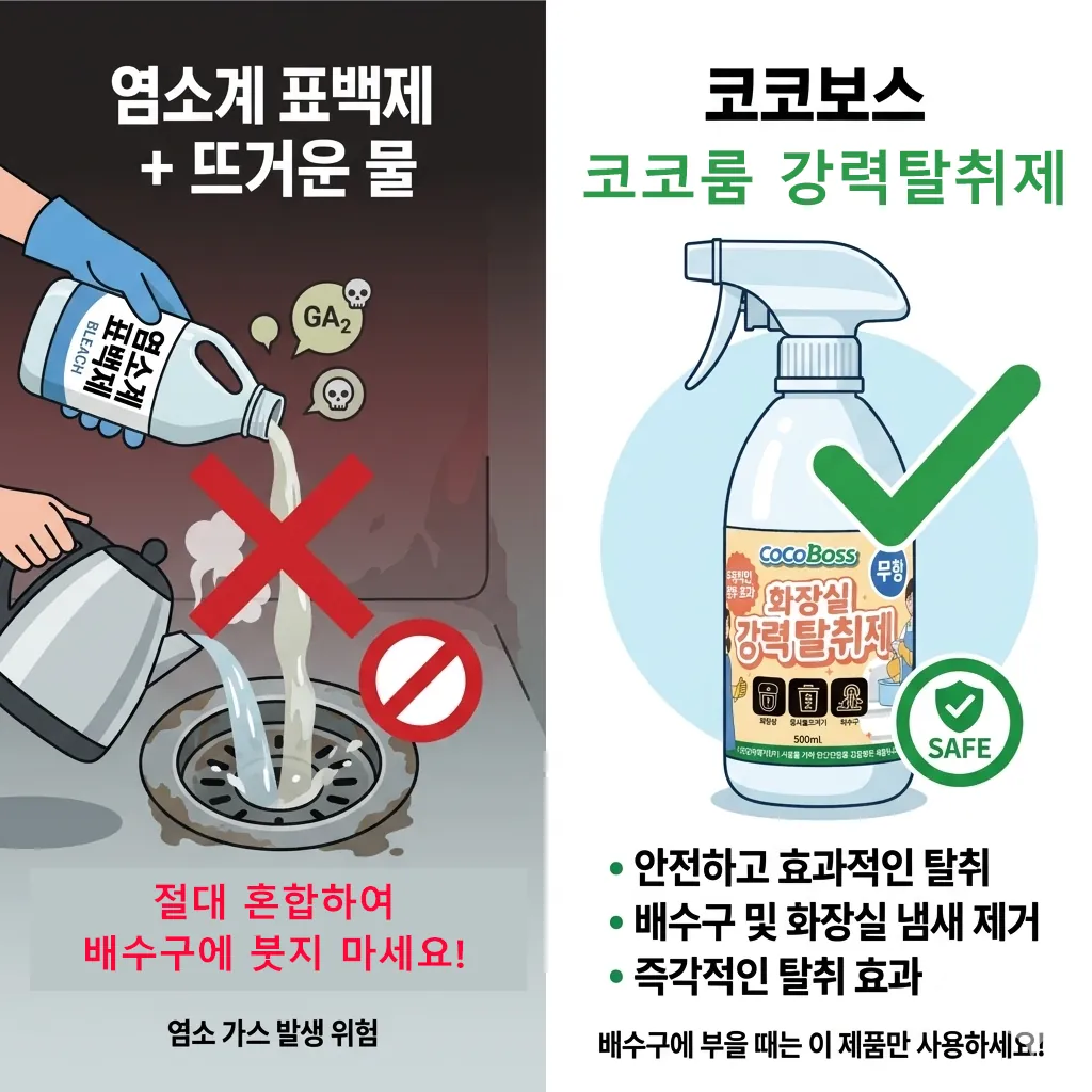 락스·뜨거운 물과 무향 탈취제 비교