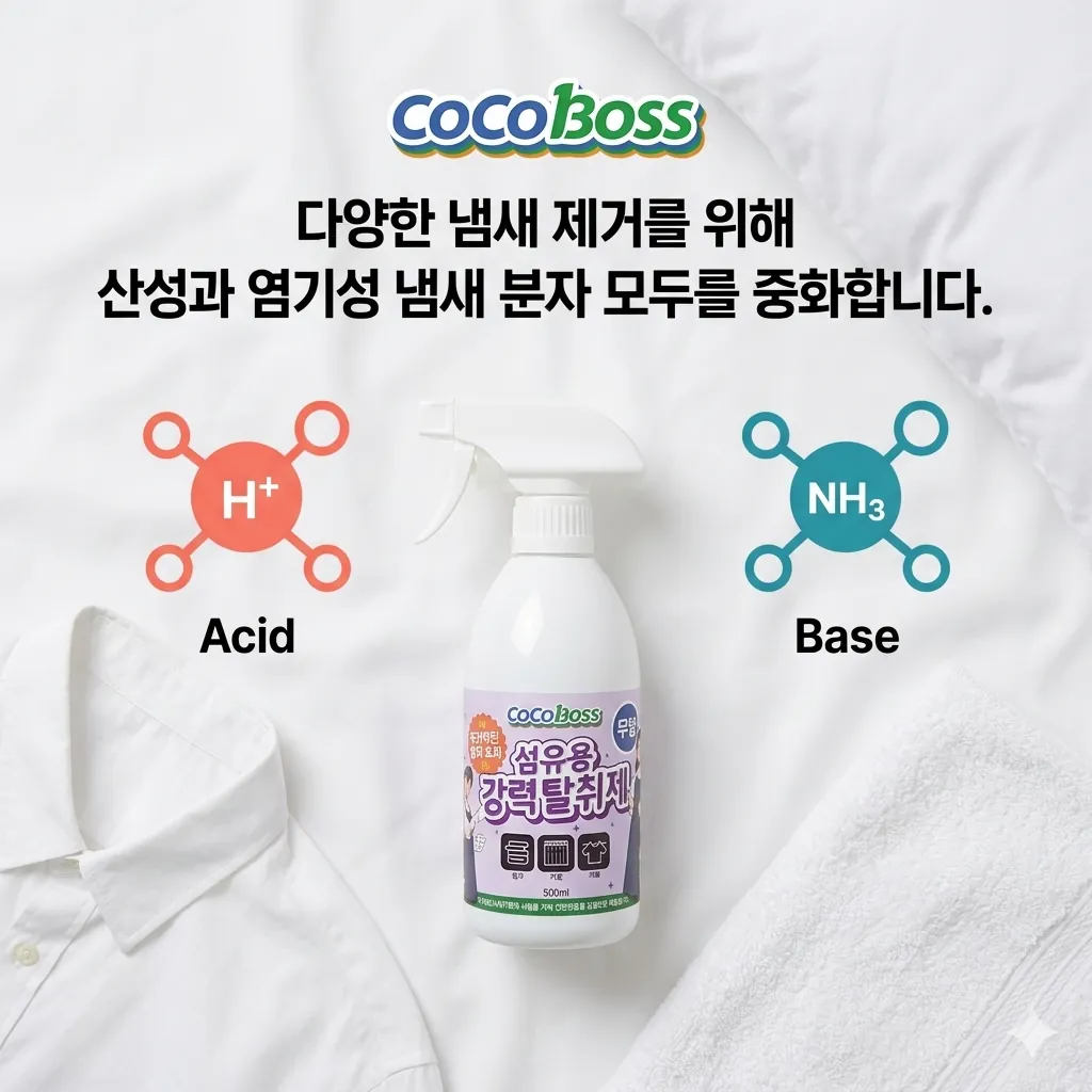 섬유에서 발생하는 산성 냄새(젖산·지방산)와 염기성 냄새(아민·암모니아)의 이중 구조 시각화