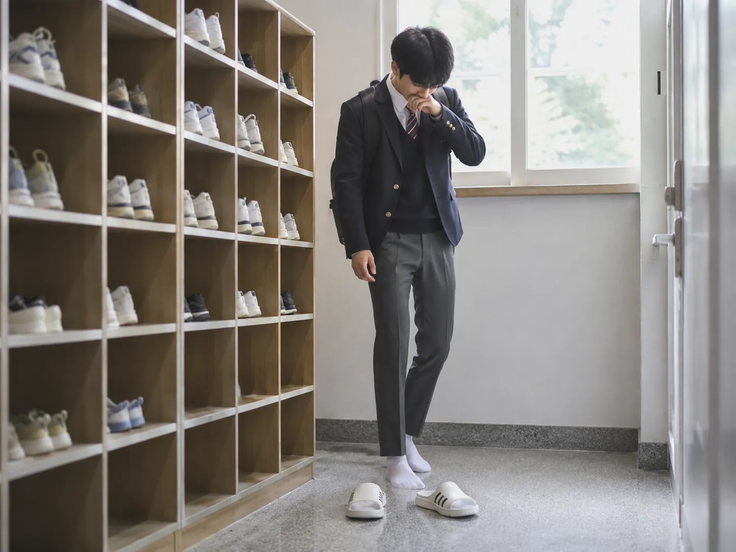 school indoor shoes nervous moment