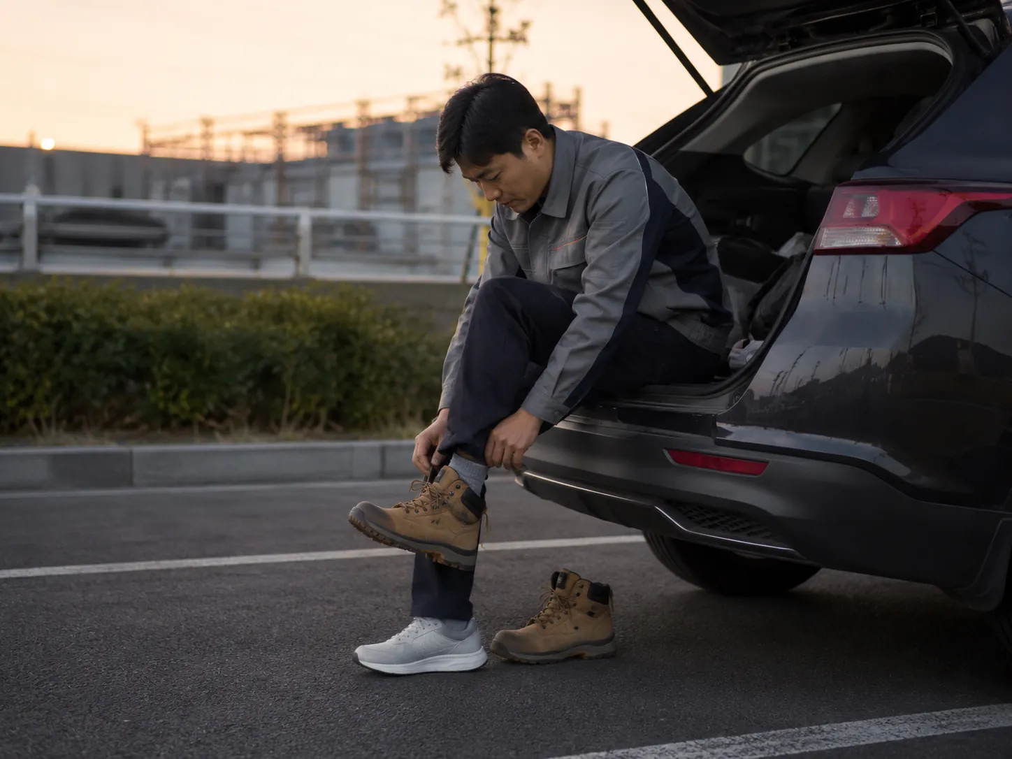safety boots trunk sneakers after work